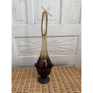 Vintage 60's MCM Viking Cabbage Root beer Brown Glass Swung Vase 15"